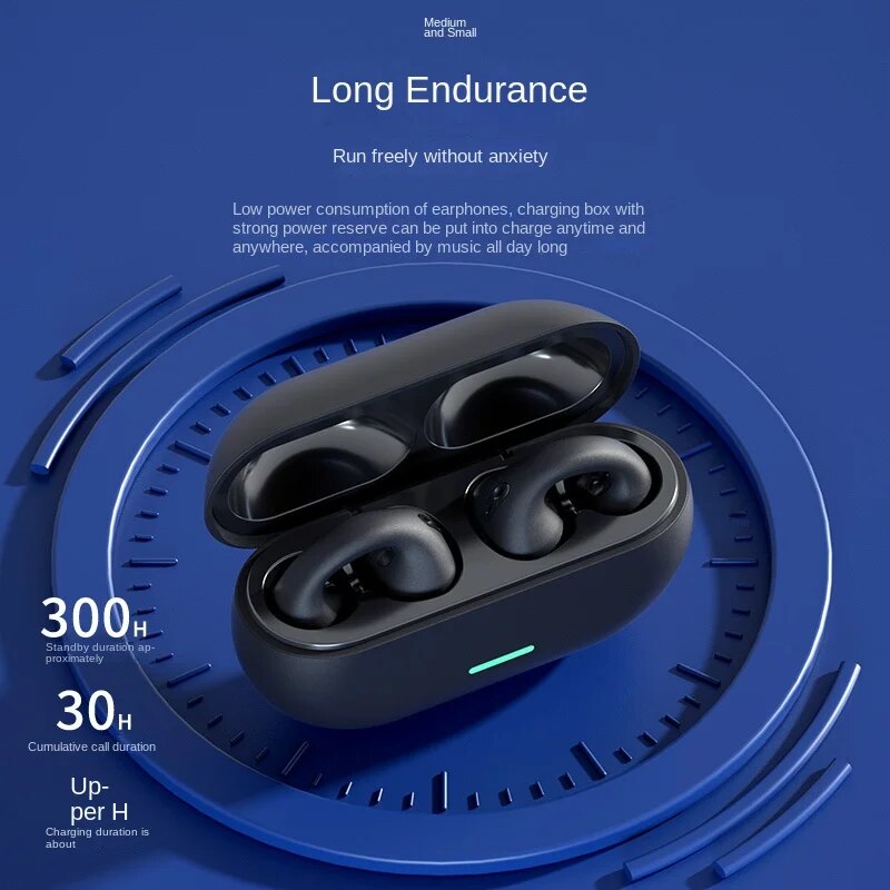 True Bone Conduction Bluetooth Earphones Ear Clip Earring Wireless Headphones with Mic Calling Touch Control Sports Headsets