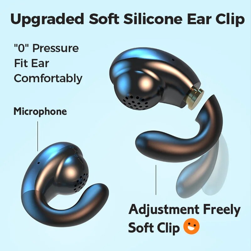 True Bone Conduction Bluetooth Earphones Ear Clip Earring Wireless Headphones with Mic Calling Touch Control Sports Headsets